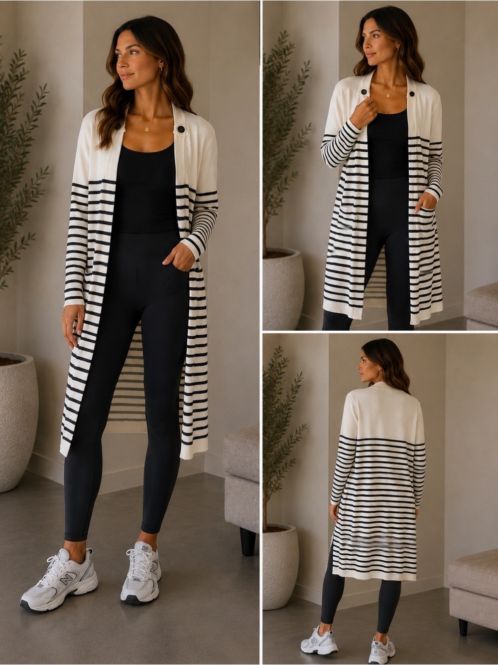 CAbi Black and White Striped Cardigan